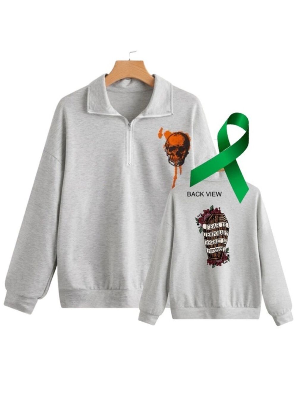 Fear is Temporary Mental Health graphic quarter zip pullover sweatshirt small